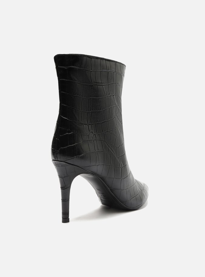 Bota Preta Croco Cano Médio Salto Fino