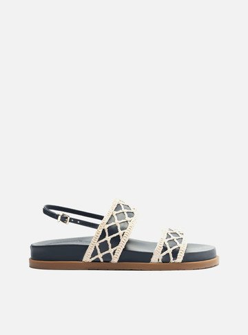 Sandália Papete Azul Tiras Mesh