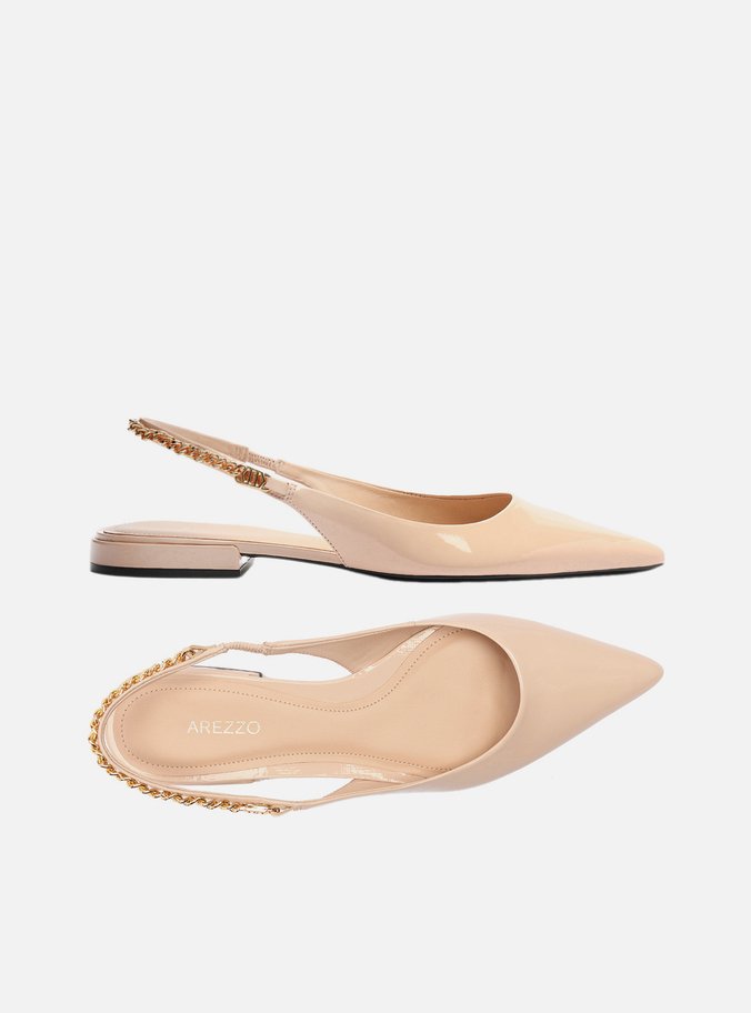 Sapatilha Bege Verniz Slingback Corrente