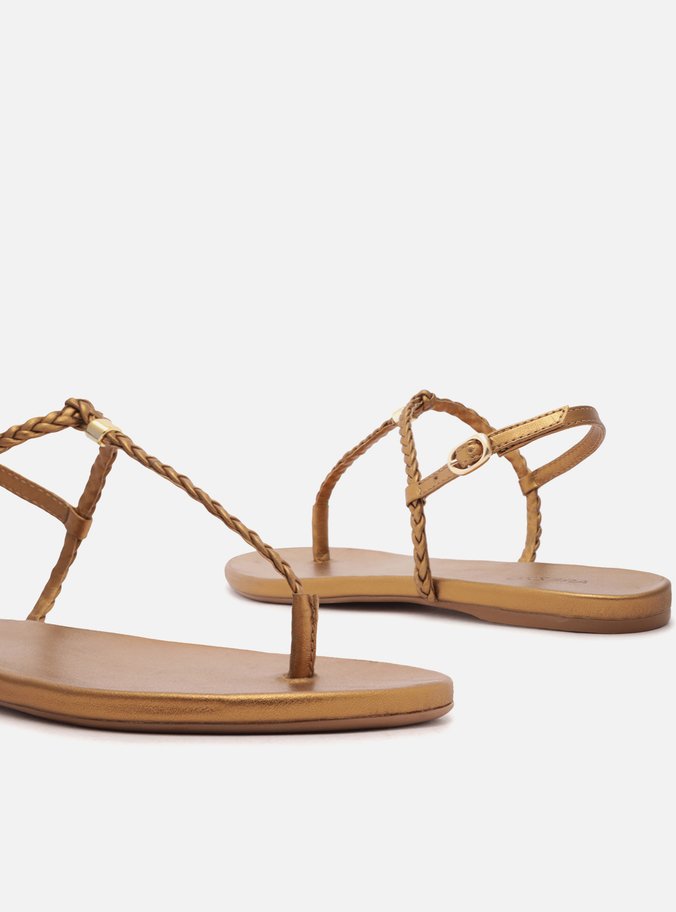 Sandália Rasteira Bronze Slim Tiras Trançadas