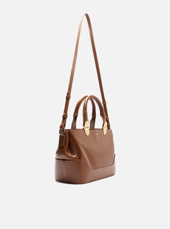 Bolsa Tote Marrom Couro Natural Média Metais