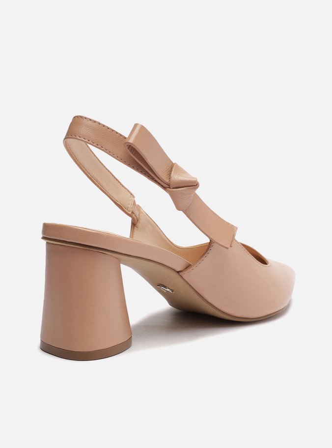 Scarpin Nude Couro Bico Fino Slingback