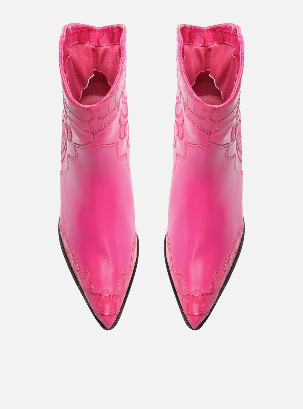 Bota Rosa Couro Cano Curto Bordado Western Arezzo