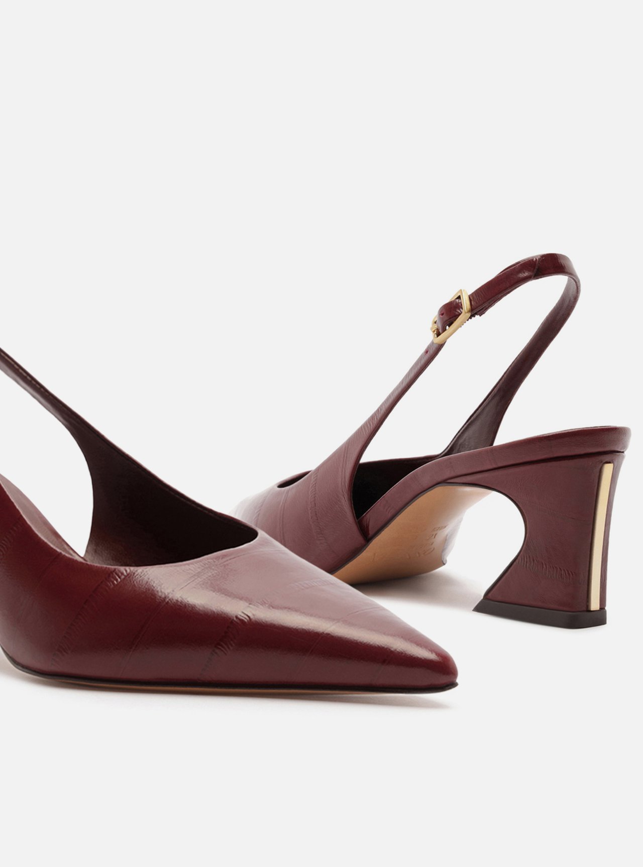 Scarpin Bordô Couro Salto Médio Geométrico Slingback — foto 4