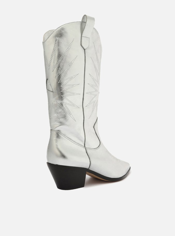 Bota Prata Couro Cano Médio Western