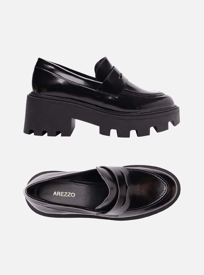 Mocassim Preto Salto Médio Bloco Tratorado