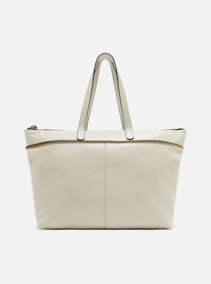 Bolsa Shopping Branca Couro Grande Zíper