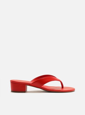 Tamanco Vermelha Salto Baixo Tiras Flip Flop