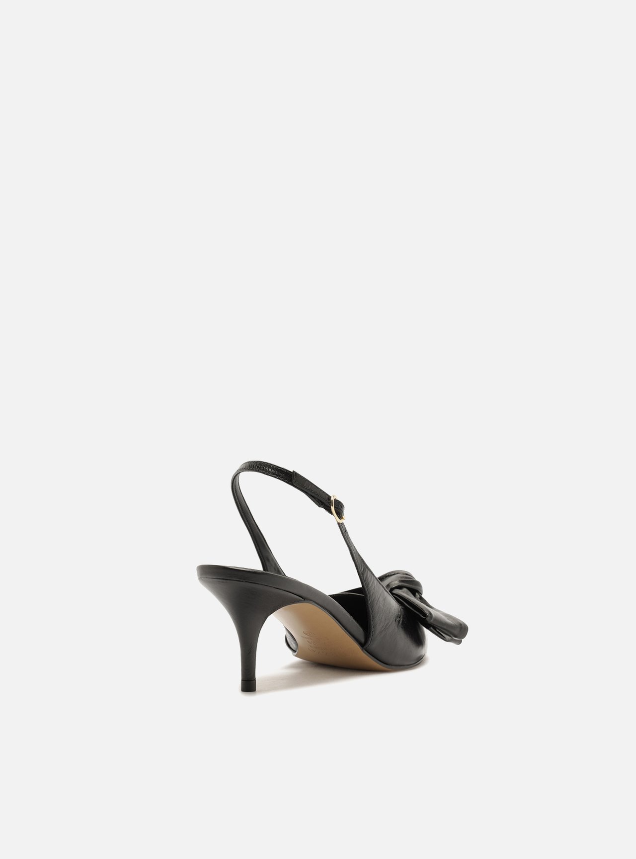 Scarpin Preto Couro Salto Fino Laço — foto 3