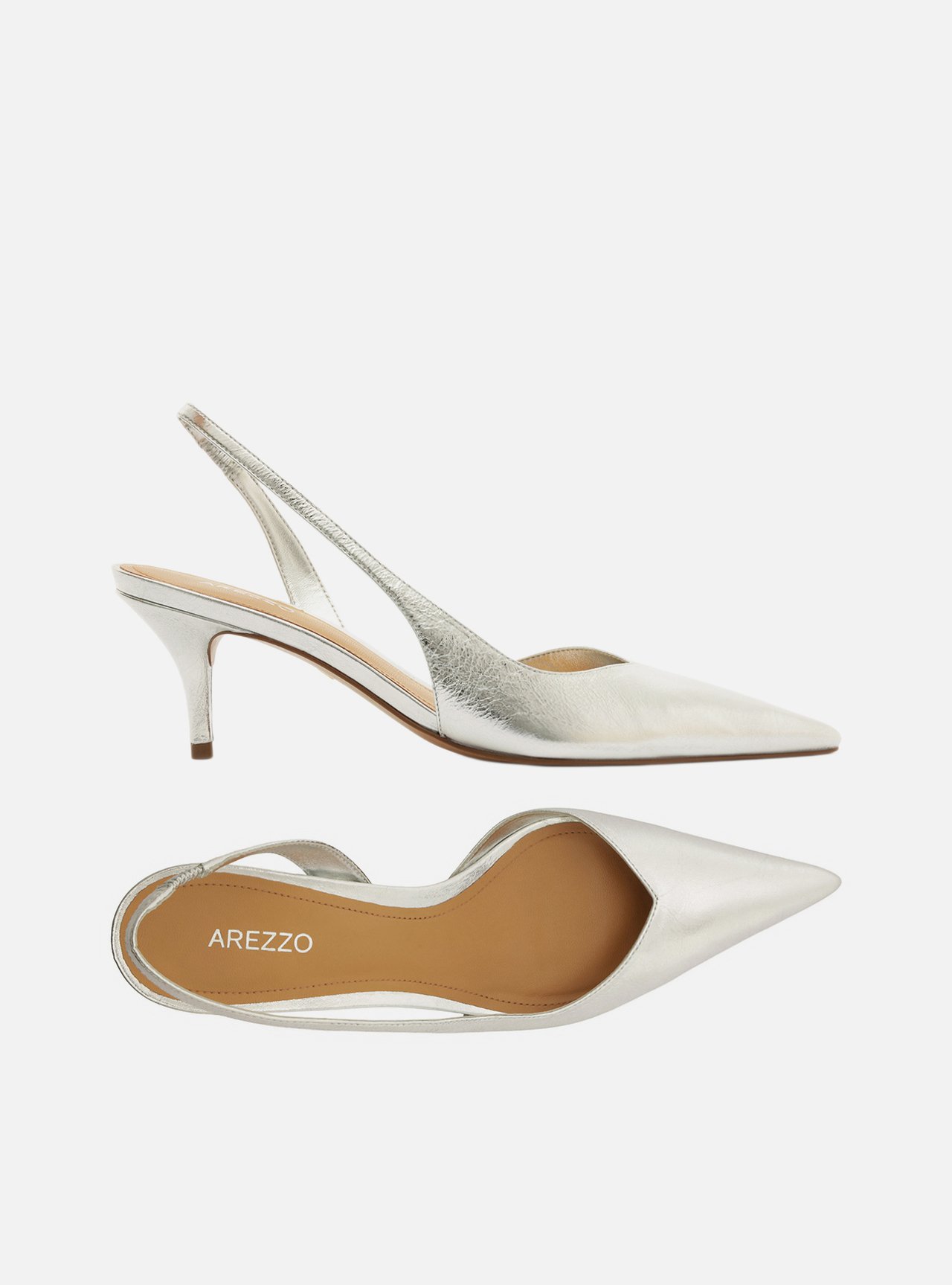 Scarpin Prateado Couro Salto Fino Slingback — foto 5