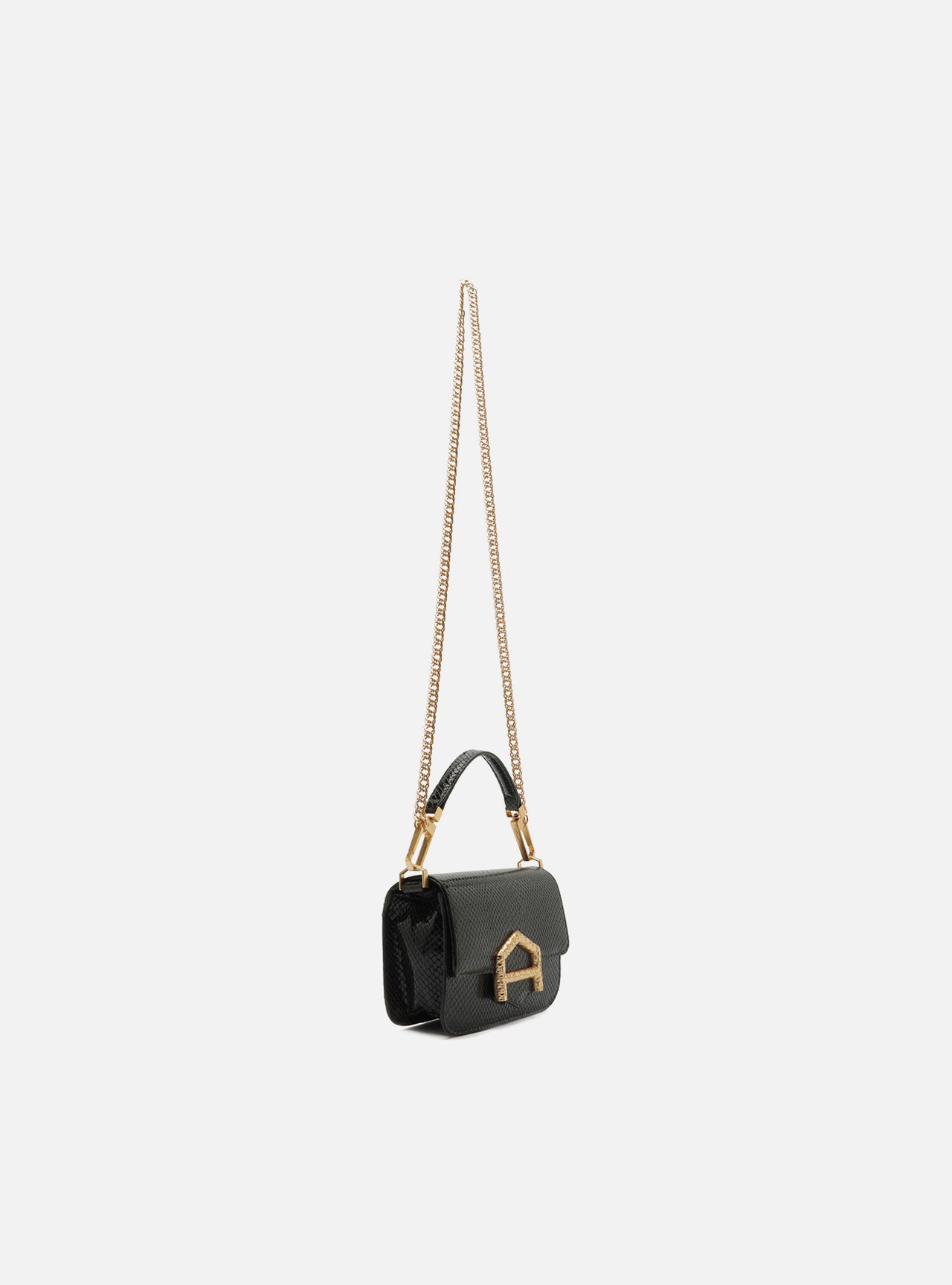 Bolsa Pequena Preta Couro Fecho Dourado Corrente — foto 5