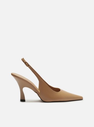 Scarpin Bege Nut Couro Salto Alto Slingback