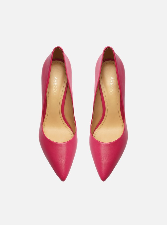 Scarpin Rosa Couro Salto Alto Bloco City