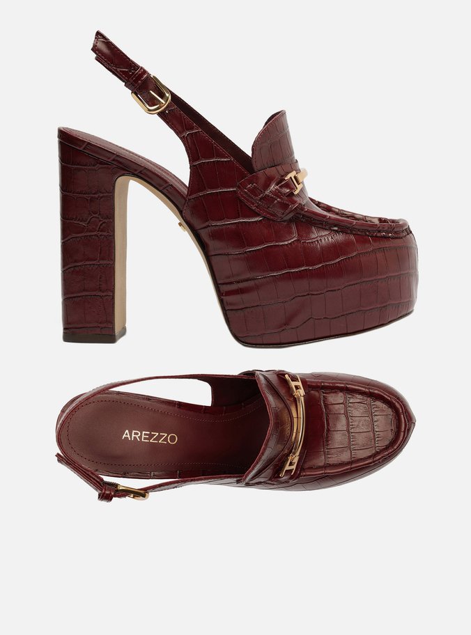 Loafer Vermelho Croco Salto Bloco Meia Pata
