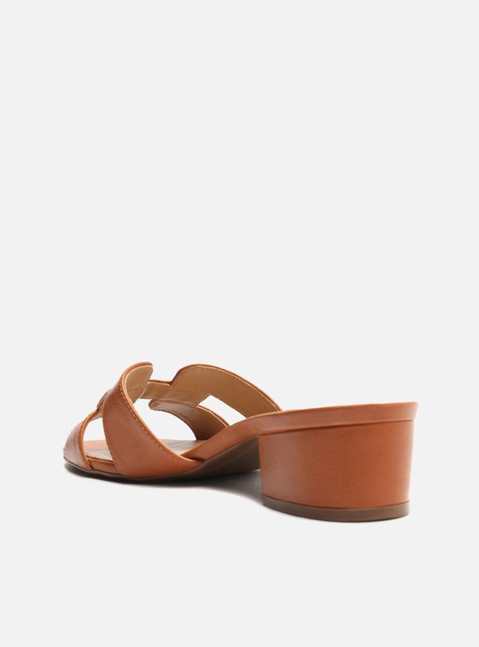 Mule Marrom Couro Salto Bloco
