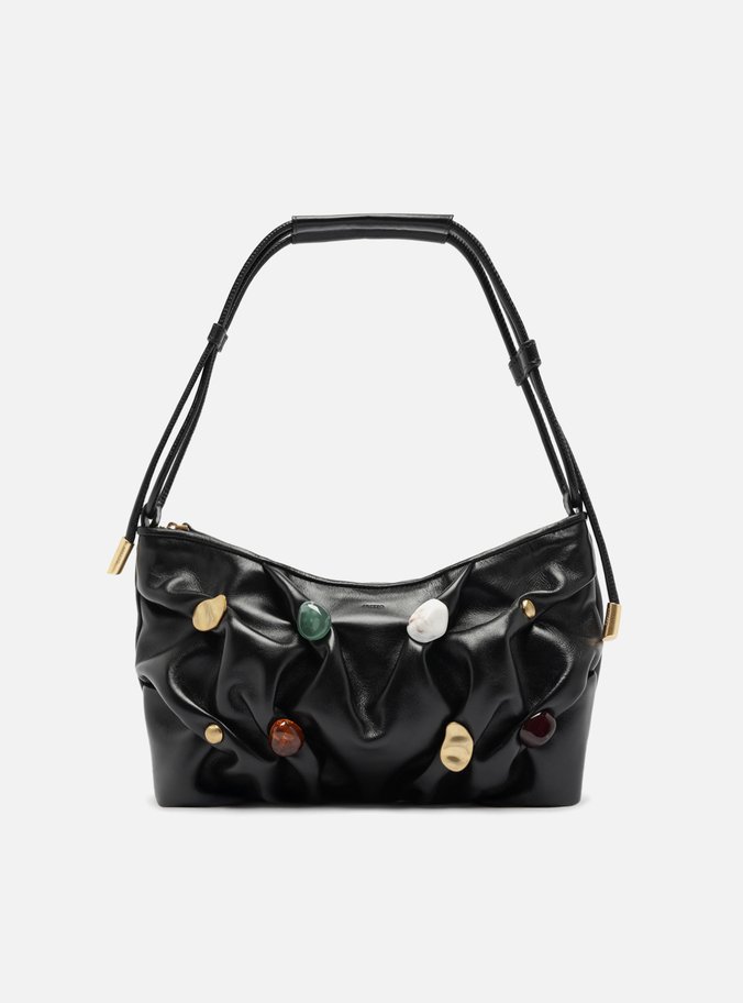 Bolsa Tiracolo Preta Couro Média Aplicações