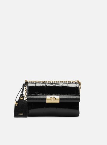 Bolsa Tiracolo Preta Couro Maxi Croco Pequena