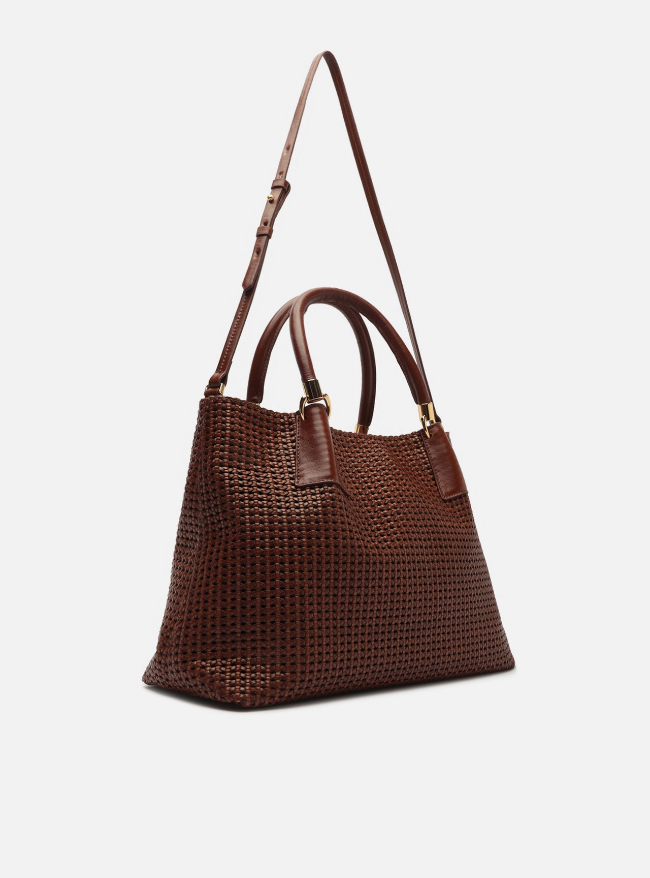 Bolsa Tote Marrom Couro Média Tressê — foto 5