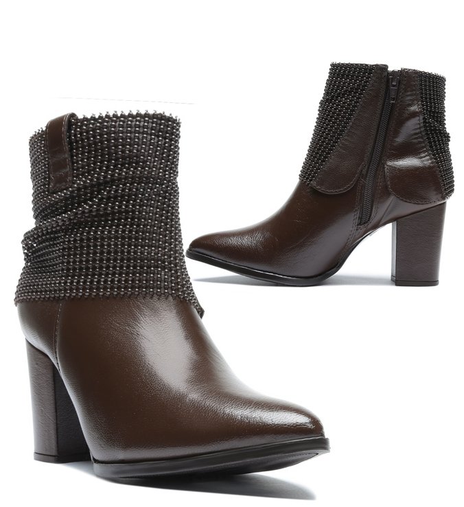 Bota Couro Malha Brown