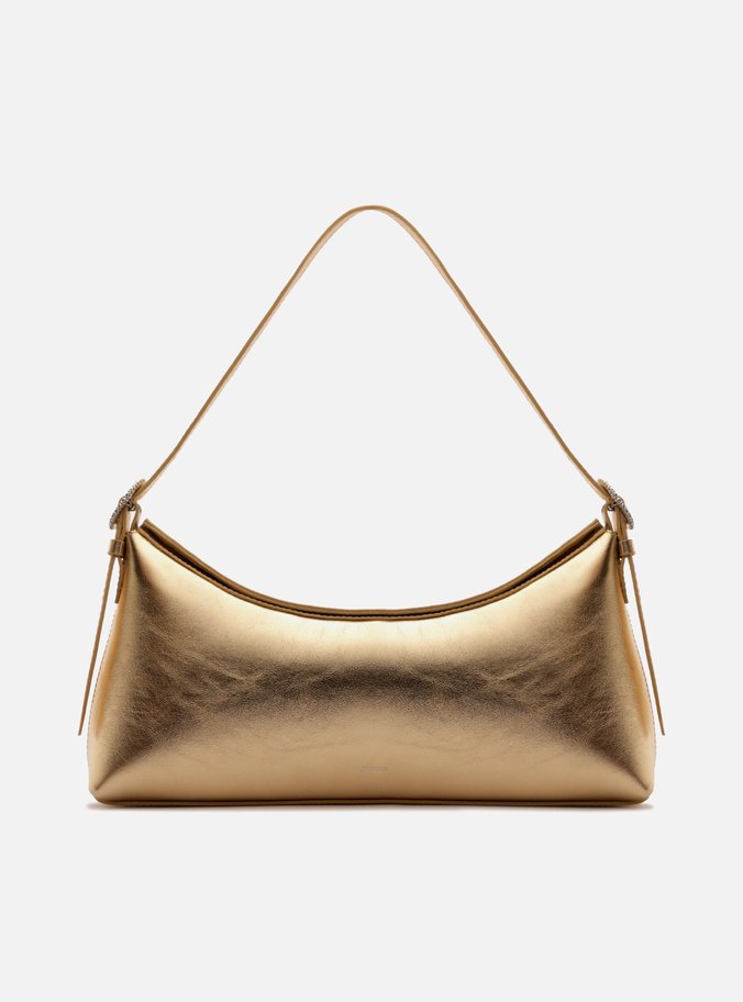 Bolsa Shoulder Dourada Couro Grande Básica