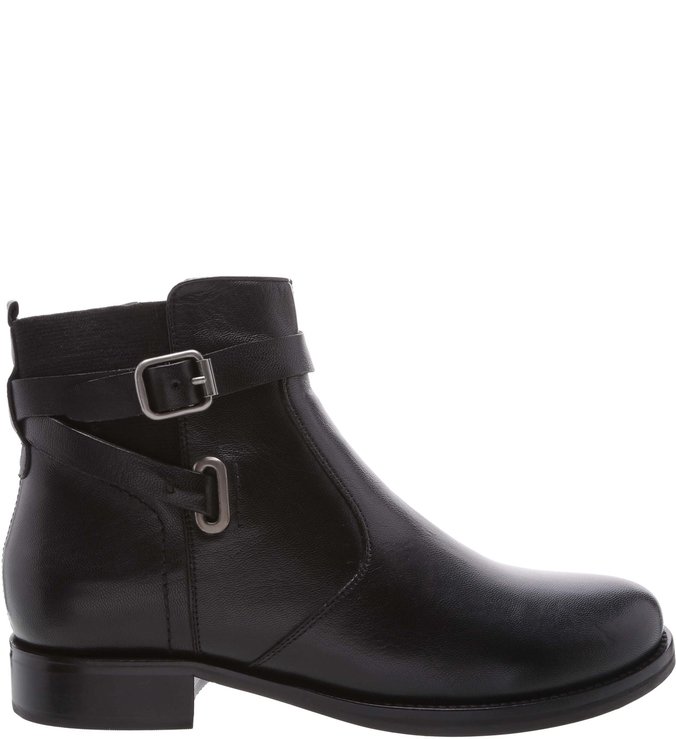 Bota Couro Cano Curto Fivelas Preta