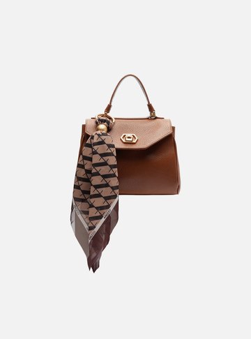 Bolsa Satchel Caramelo Couro Pequena Lenço