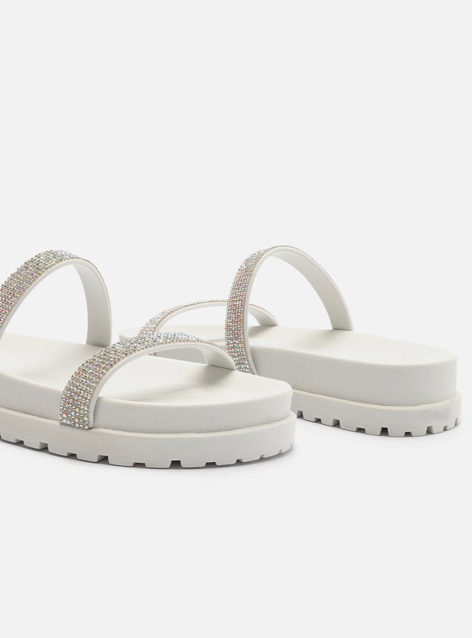 Sandália Papete Branca Strass Luna