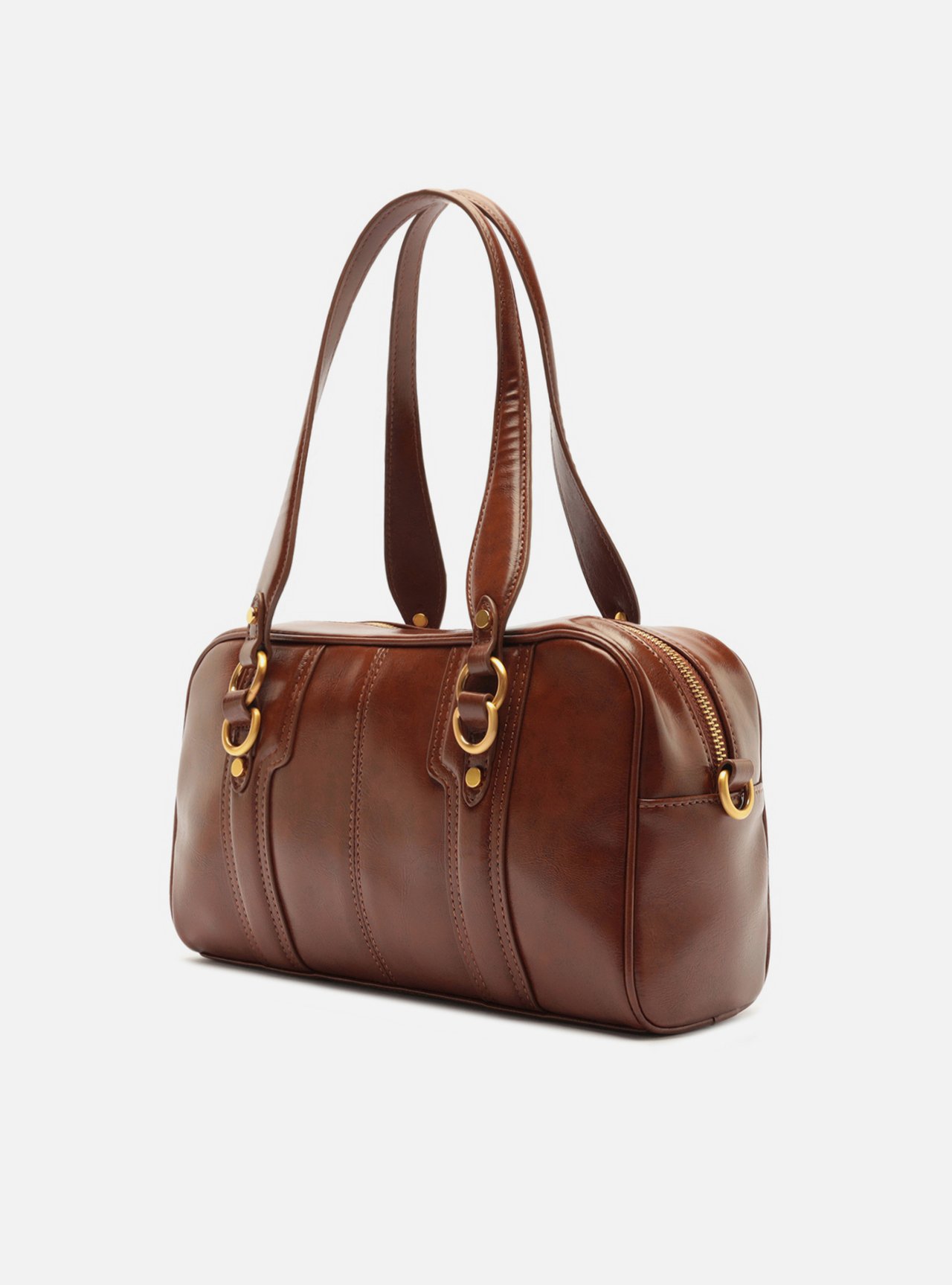 Bolsa Bowling Marrom Média Metais Dourados — foto 2