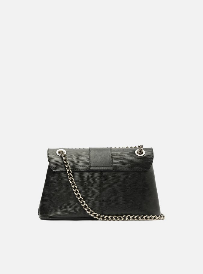 Bolsa Tiracolo Preta Couro Média Lapela Metal