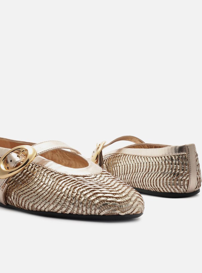 Sapatilha Dourada Tramada Fivela Maxi