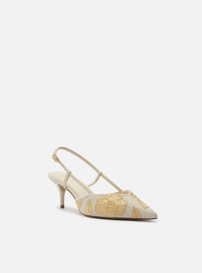 Scarpin Branco Salto Kitten Slingback Bordado