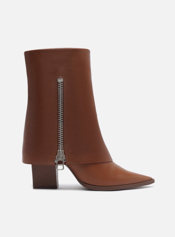 Bota Marrom Couro Cano Média Salto Bloco