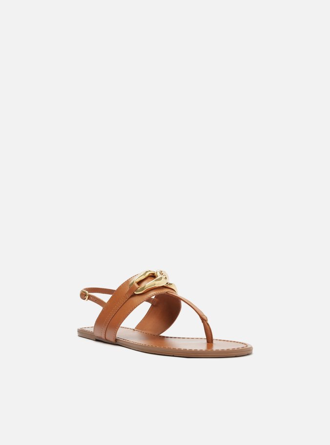 Sandália Rasteira Marrom Couro Slim Metal