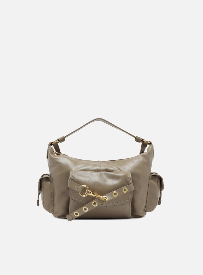 Bolsa Hobo Cinza Couro Média Tira Ilhós