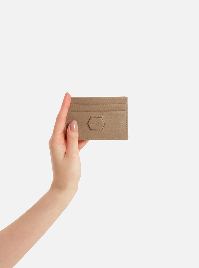 Porta-Cartões Cinza Couro Tag Hexagonal