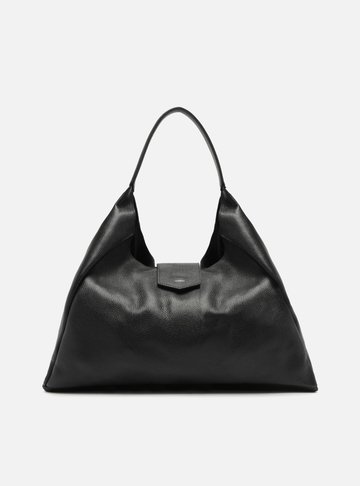 Bolsa Hobo Preta Couro Grande Lapela