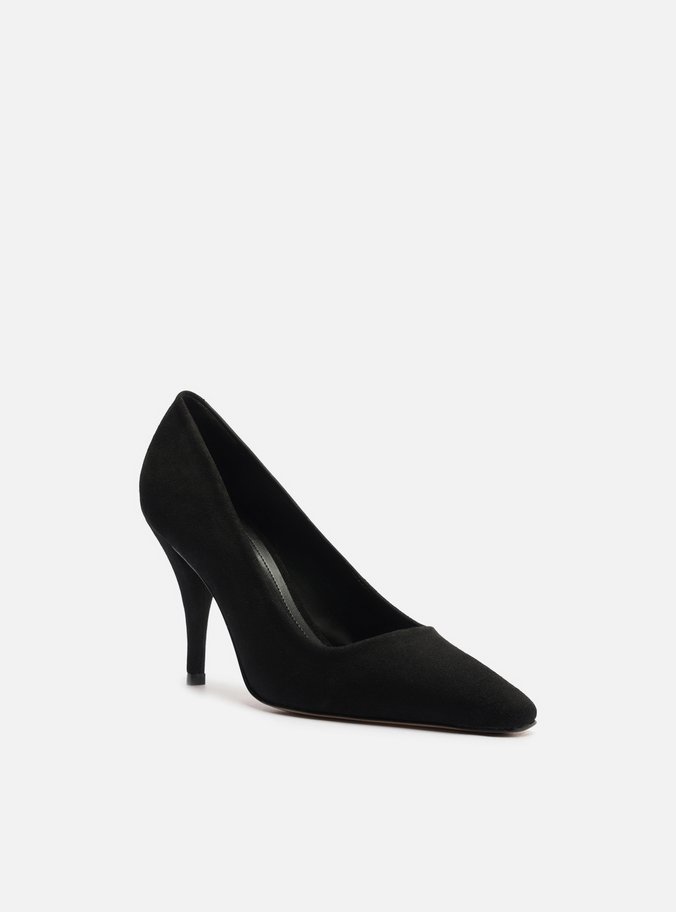 Scarpin Preto Camurça Salto Alto Fino