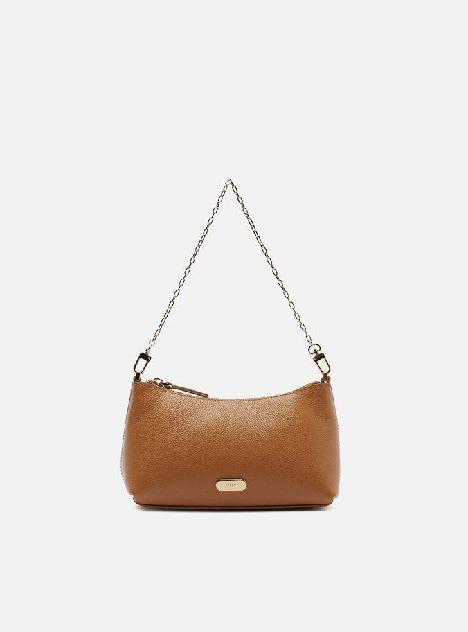 Bolsa Tiracolo Marrom Couro Pequena Corrente Tag