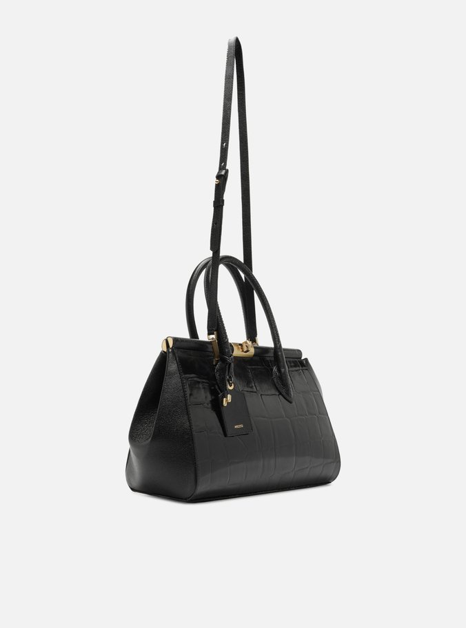 Bolsa Tote Preta Couro Maxi Croco Grande