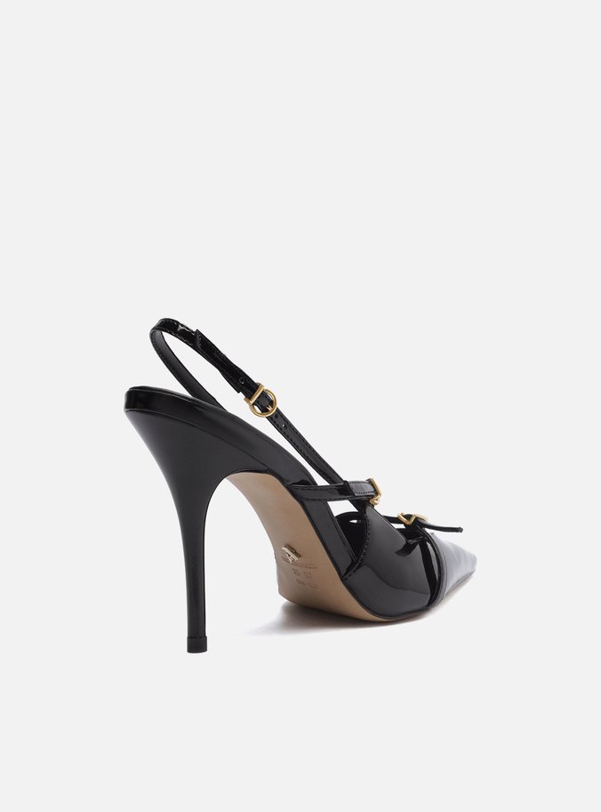 Scarpin Preto Verniz Salto Alto Slingback Amélia