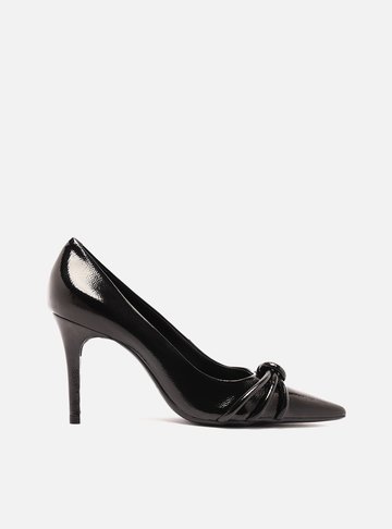 Scarpin Preto Verniz Salto Fino Tiras