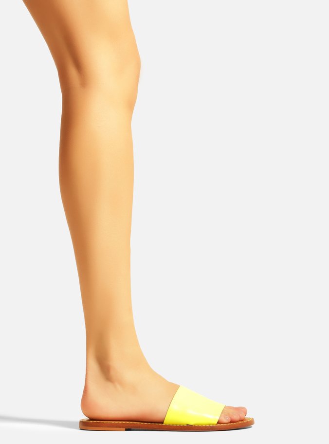 Sandália Rasteira Amarela Couro Slide