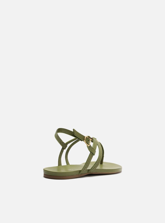 Sandália Rasteira Verde Couro Slim Argola
