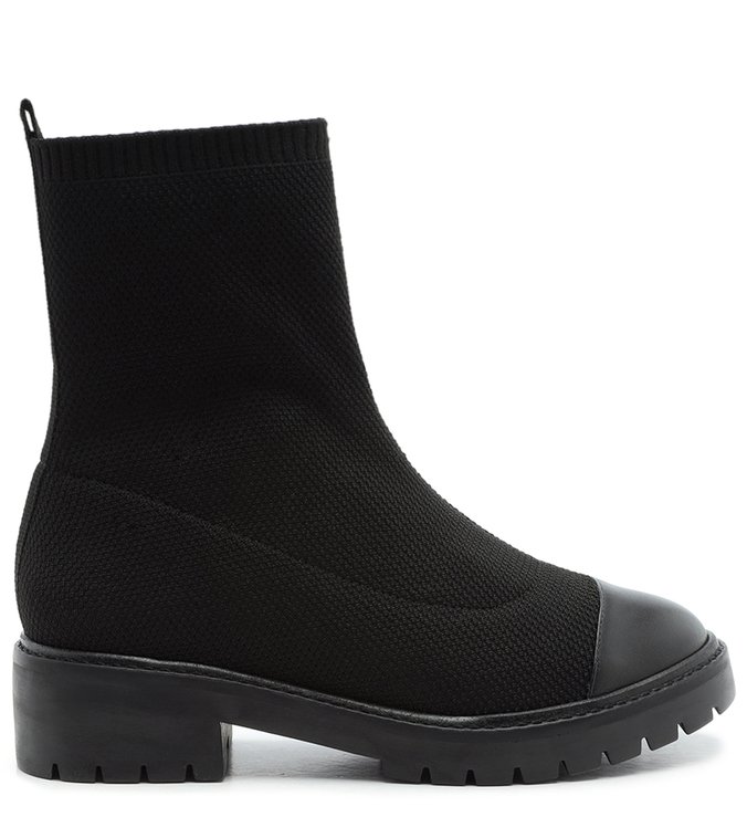 Bota Knit Salto Baixo Tratorado Cap Toe Preta