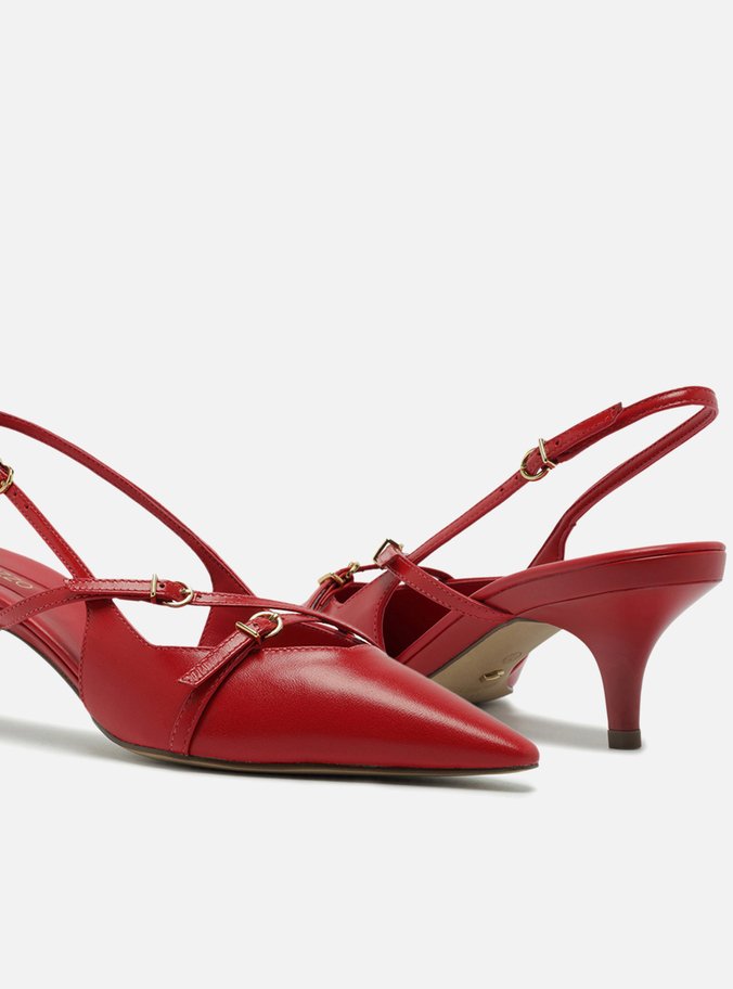 Scarpin Vermelho Couro Salto Médio Slingback Amélia
