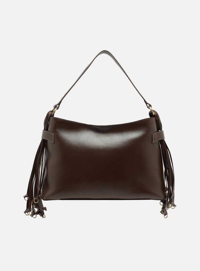 Bolsa Tote Marrom Couro Camurça Grande Tiras