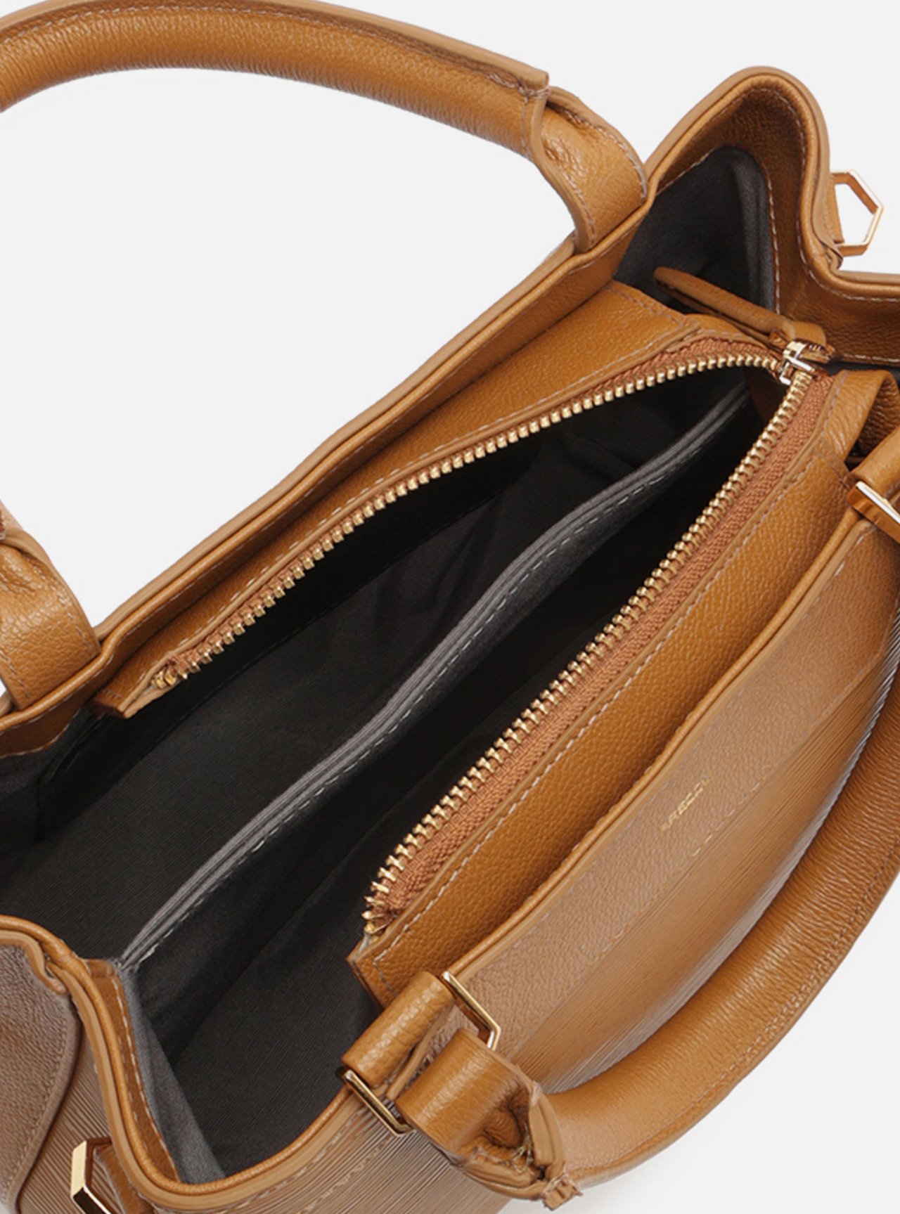 Bolsa Tote Marrom Couro Textura Média — foto 4