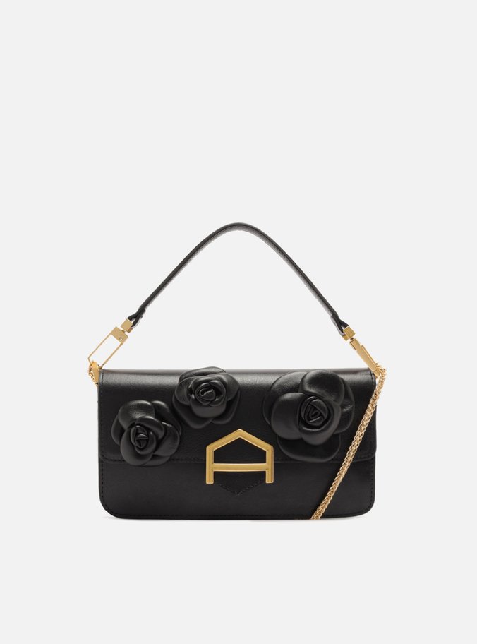 Bolsa Tiracolo Preta Couro A001 Média Flores