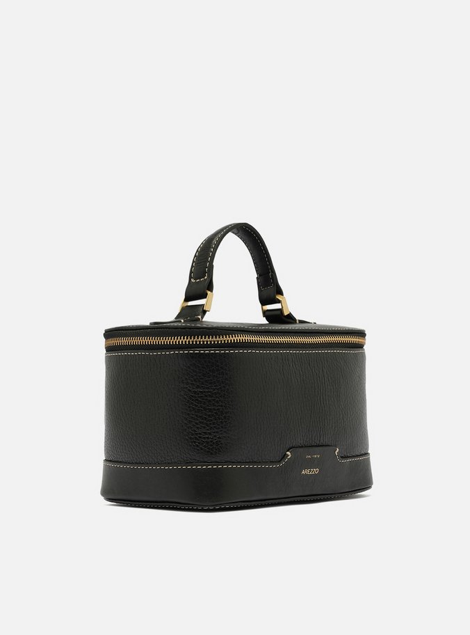 Necessaire Preta Couro  Redonda