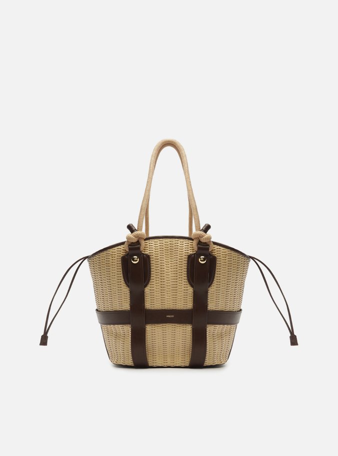 Bolsa Shopping Marrom Couro Grande Palha Lenny Niemeyer